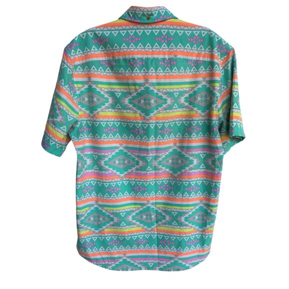 Chubbies Mens Neon and Pastel Aztec Print Short Sleeve Collared Shirt size M - Picture 2 of 8